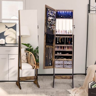Jewelry Cabinet Armoire Full Length Frameless Mirror Lockable with Lights