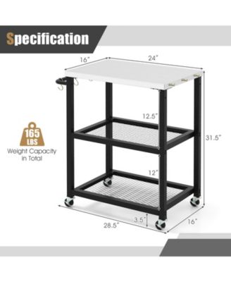 3-Tier Foldable Outdoor Stainless Steel Food Prepare Dining Cart Table on Wheels