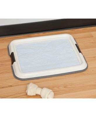  Pad Holder, Fits 17"x17" or Larger, Small, Puppy Dog Pad Hoder, Secured Latches, Non-Skid Rubber Feet, High Polish Finish for Easy Cleaning, Leak Protection, Dog Potty Tray, Dark Gray