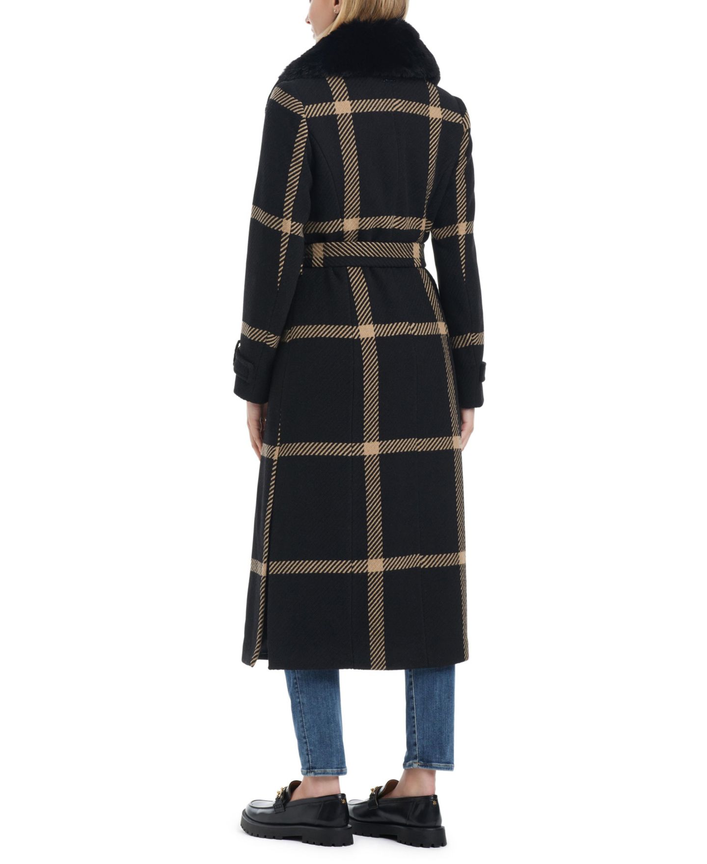 Женское пальто Vince Camuto Double-Breasted Maxi Wool Blend, цвет: Чёрный / Верблюжий — фото 4