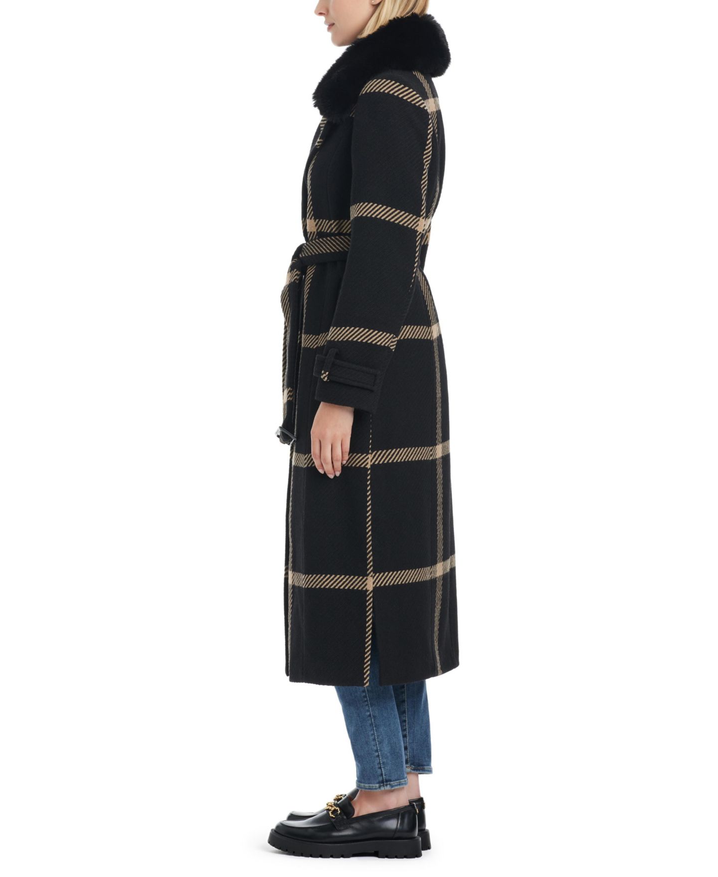 Женское пальто Vince Camuto Double-Breasted Maxi Wool Blend, цвет: Чёрный / Верблюжий — фото 6