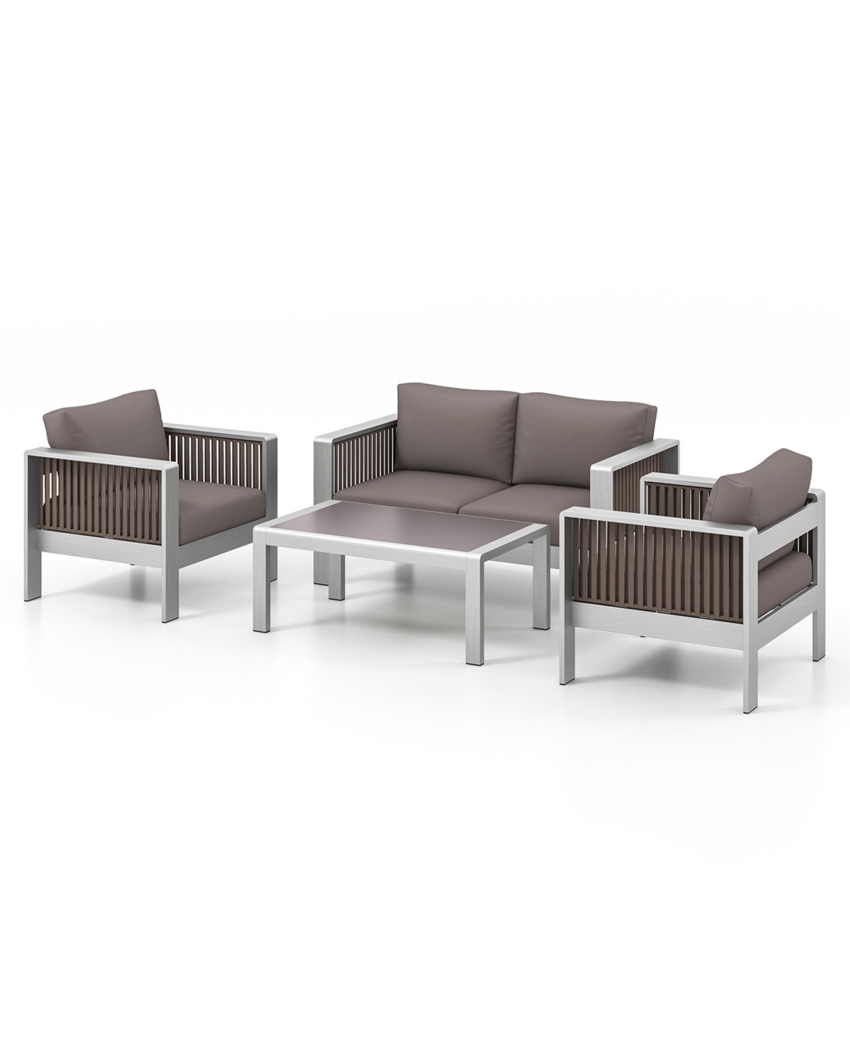 Costway 4 Pcs Aluminum Patio Furniture Set with Thick Cushions & Tempered Glass Tabletop