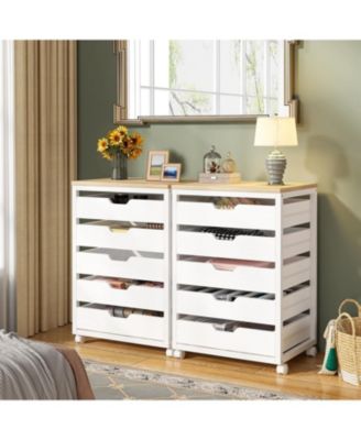 5-Drawer Wood Storage Cabinet with Wheels – Industrial Organizer Cart for Office, Bedroom, Entryway