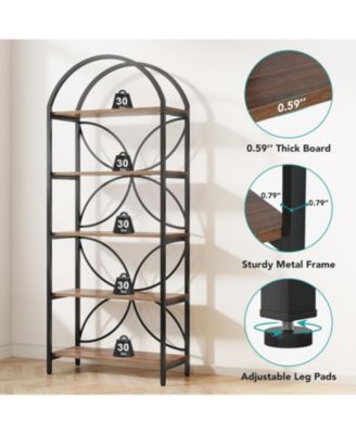 5-Tier Bookshelf, 75 Inch Tall Arched Bookcase Shelf Storage Organizer, Industrial Book Rack With Metal Frame, Open Standing Display Rack