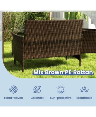 8 PCS Patio Furniture Set with Washable Cushions and Tempered Glass Coffee Table