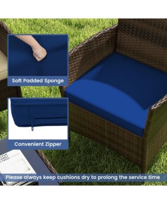 8 PCS Patio Furniture Set with Washable Cushions and Tempered Glass Coffee Table