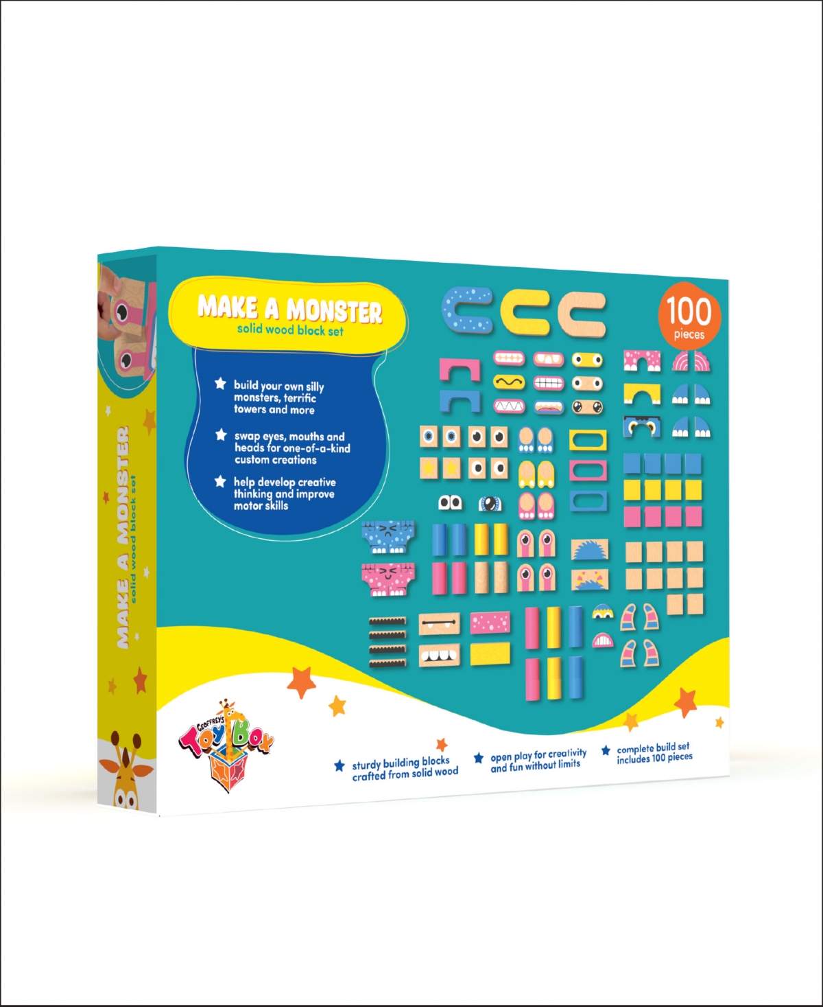 Geoffrey's Toy Box Make A Monster 100-piece Solid Wood Block Set In No Color