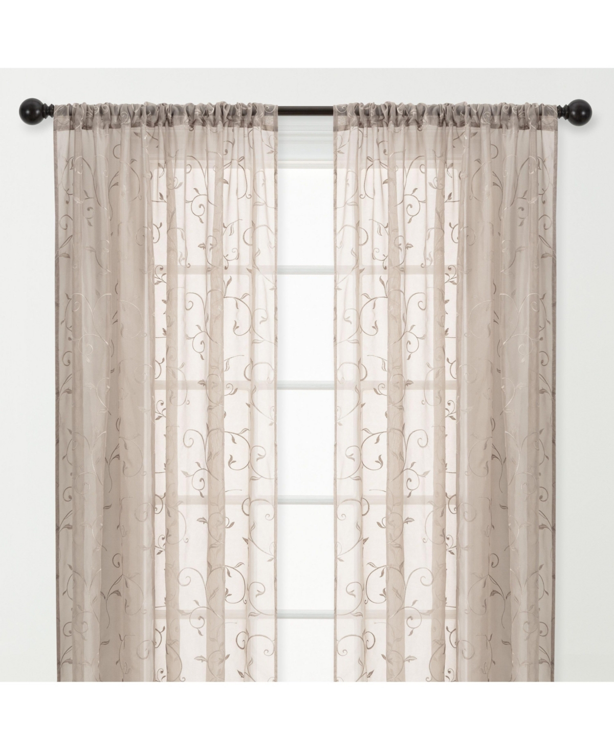 Premium Embroidered Swirl Vine Curtains - Sheer Curtains for Living Room, Bedroom, Kitchen - 52" x 63" - Sage, 2 Panels - Beige