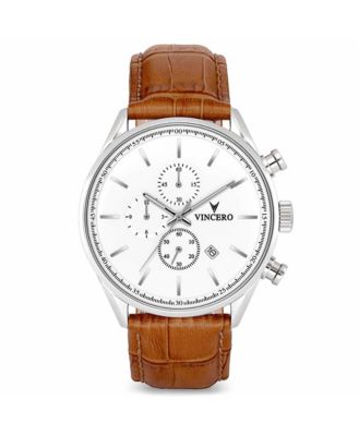Vincero Men's The Chrono S2 40mm Stainless Steel Watch with Italian Leather Strap - Silver/tan