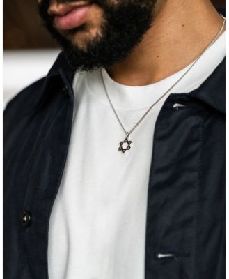 Men's Jewish Star Pendant Rhodium-Plated 925 Sterling Silver