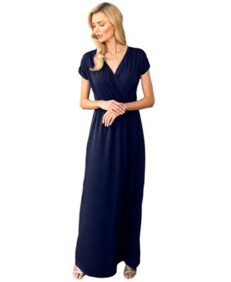 Women's V-Neck Maxi Dress with Short Sleeves
