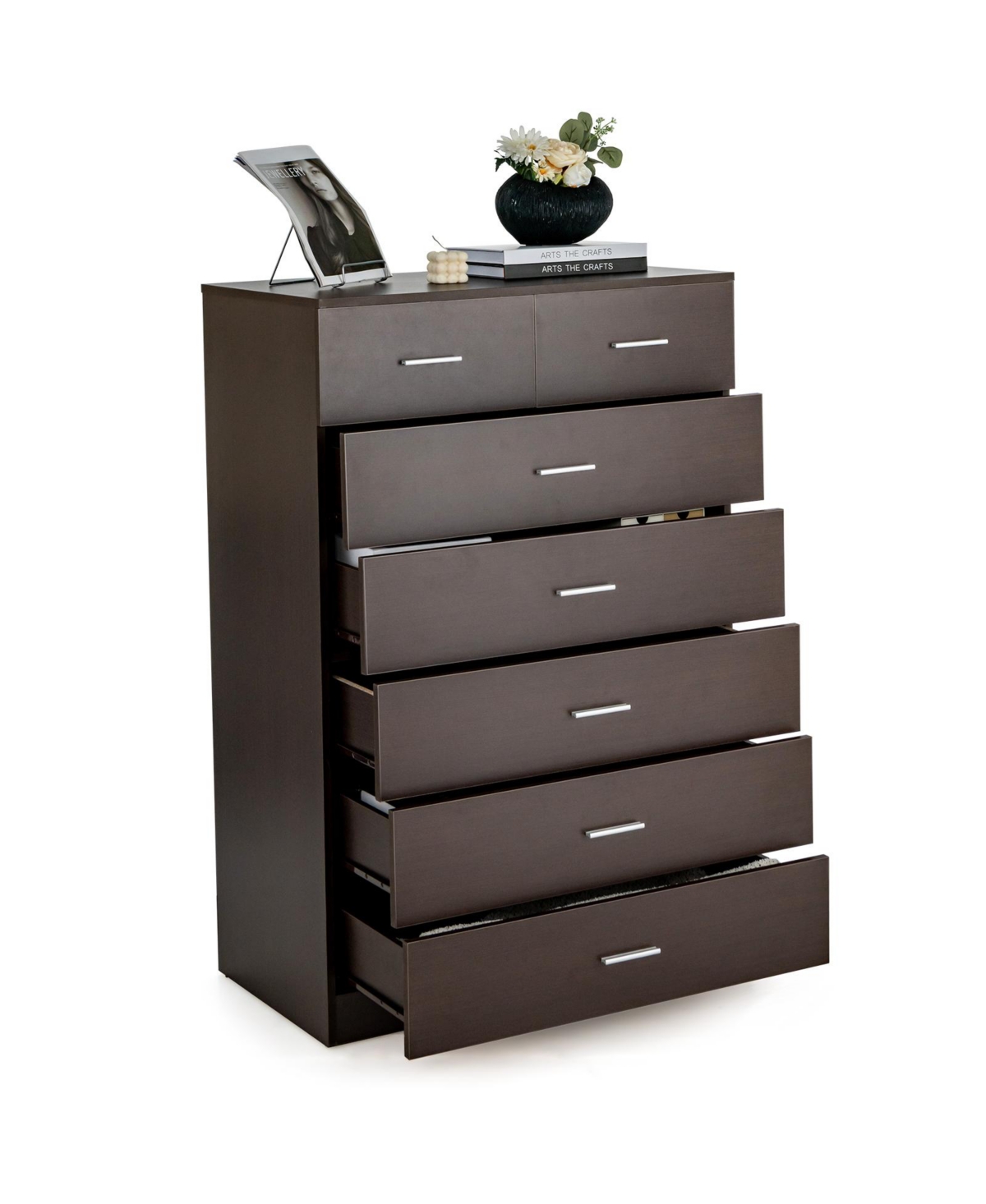 Wooden Chest of Drawers with Anti-toppling Device and Metal Handles