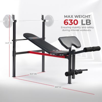 Adjustable Standard Incline Weight Bench with Leg Developer and Preacher Curl Attachment, Up to 630LBs Support