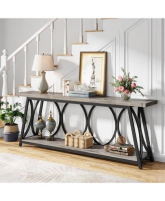 70.9 inch Extra Long Console Table, Industrial Sofa Table Behind Couch with 2 Tier Storage Shelf, Narrow Entryway Hallway Accent Table