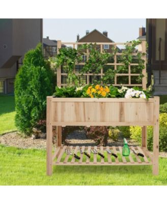 Raised Garden Bed Elevated Wooden Planter Box with Trellis