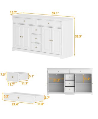 White Wooden Sideboard Accent Storage Cabinet with Multi-function