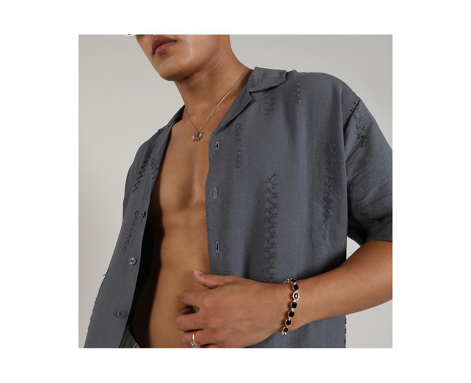 Men's Ash Grey Embroidered Twist Shirt
