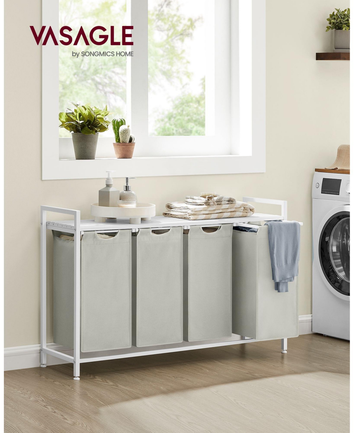Slickblue Laundry Hamper with 4 Pull-Out and Removable Bags, 4 x 10.6 Gallons (40L)