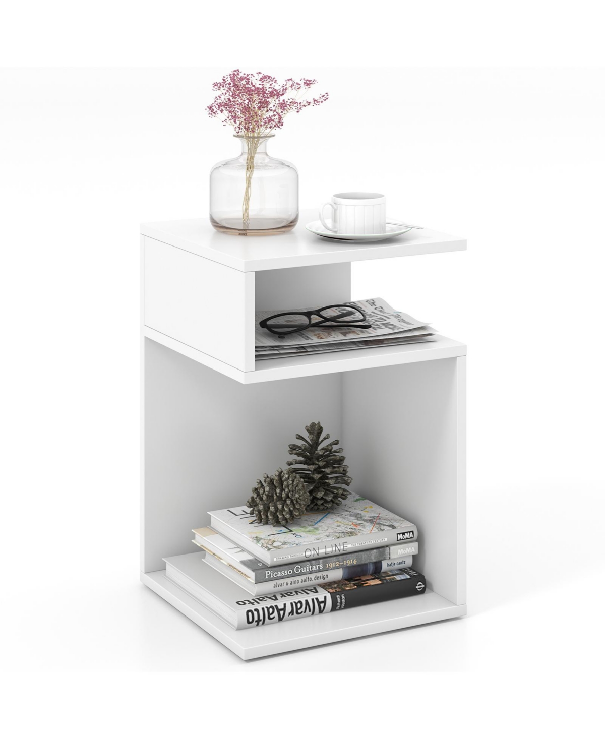 Inolait S-Shaped Side Table with Unique S-shaped Frame and 2 Open Compartments