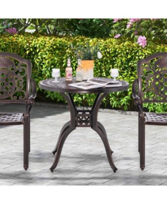 31.5 Inch Cast Aluminum Table Patio Round Dining Table with Umbrella Hole