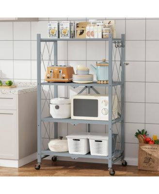 4-Tier Folding Storage Shelves Metal Folding Shelves with Wheels, 600Lbs Capacity, Grey
