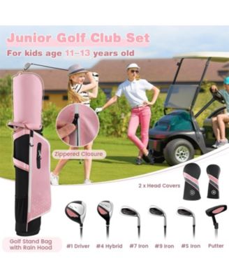 Junior Complete Golf Club Set with Stand Bag Rain Hood-Pink