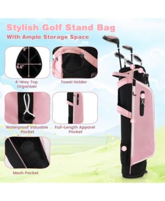 Junior Complete Golf Club Set with Stand Bag Rain Hood-Pink