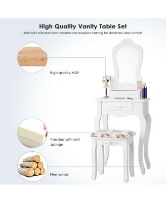 Makeup Dressing Table and Bench 3 Drawers and Cushioned Stool for Girls