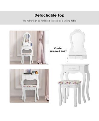 Makeup Dressing Table and Bench 3 Drawers and Cushioned Stool for Girls