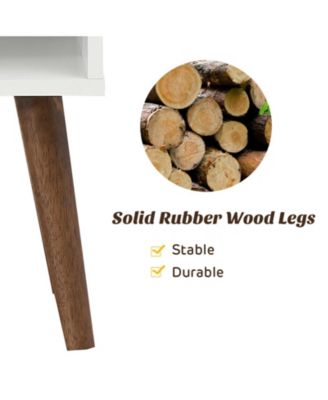 Mid-Century Nightstand with Drawer and Rubber Wood Legs