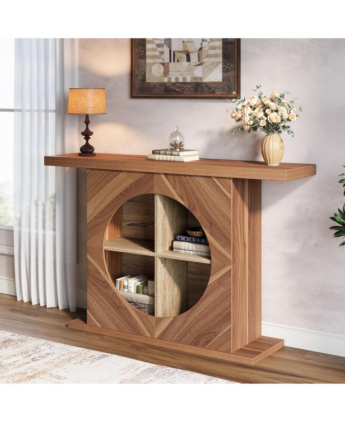 Tribesigns Inches Console Table, Rustic Wood Entryway Table with 4-Cube Storage, Narrow Sofa Table Behind Couch, Foyer Table for Entryway, Living