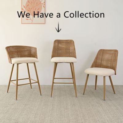 Rattan Boucle Armrest Counter Stool Set Of 4-Maison Boucle
