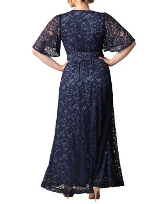 Plus Size Luminous Sequin Lace Evening Gown with Pockets