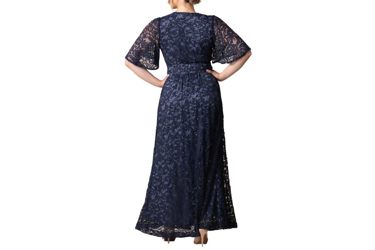 Kiyonna Plus Size Luminous Sequin Lace Evening Gown with Pockets