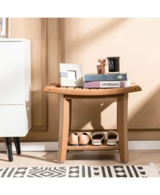 Waterproof Bath Stool with Curved Seat and Storage Shelf