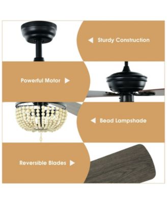 52 Inch Retro Ceiling Fan Light with Reversible Blades Remote Control