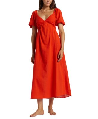 Billabong - Juniors' Love Fade Puff-Sleeve Cotton Maxi Dress
