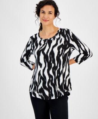 JM Collection - Petite Zebra Stitch 3/4-Sleeve Top