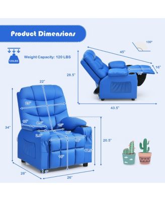 Kids Youth Recliner Chair PU Leather w/Cup Holders & Side Pockets