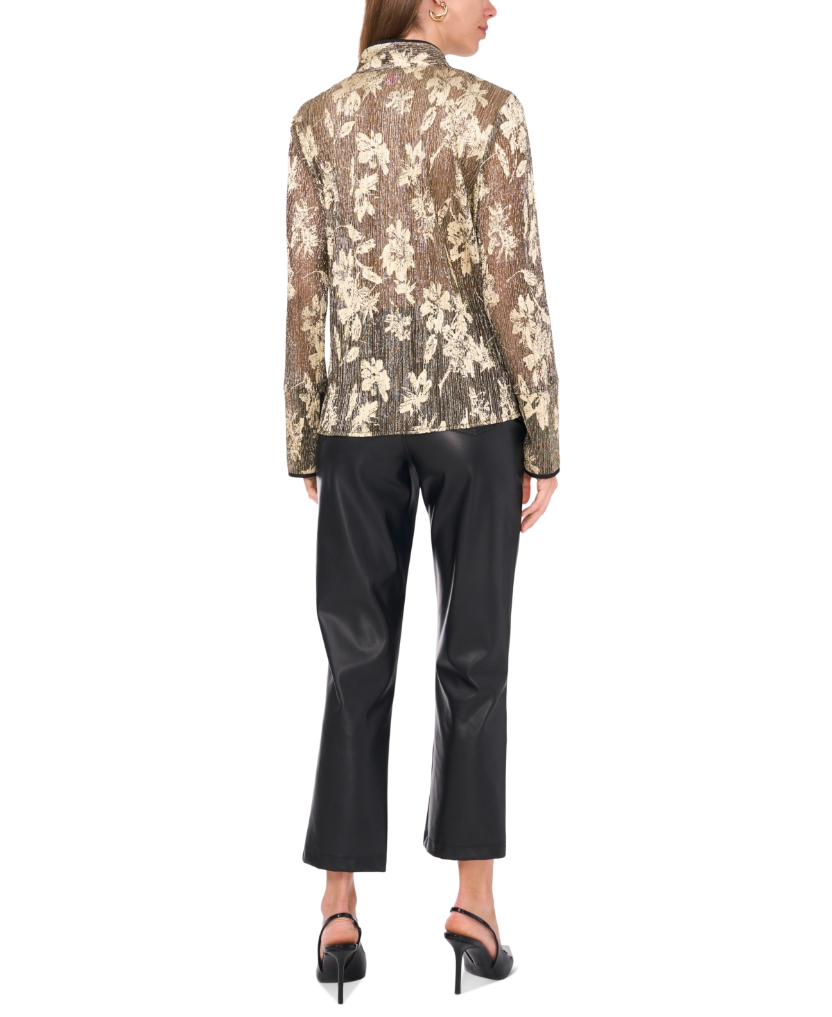 Vince Camuto Women's Metallic Floral-Print Split-Neck Top