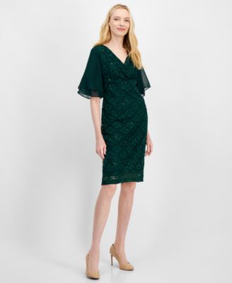 Connected - Women's Sequin Lace Flutter-Sleeve Dress