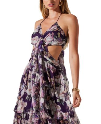 ASTR the Label Women's Kitsune Floral Cut-Out Halter Maxi Dress