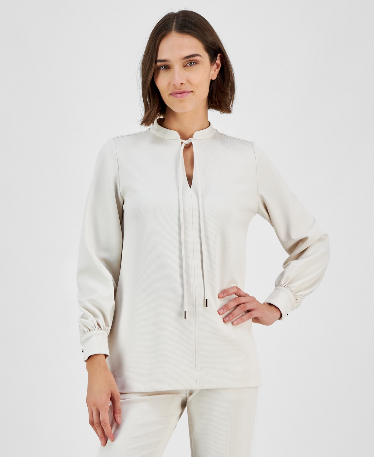 ANNE KLEIN WOMEN'S TIE-NECK POET-SLEEVE TUNIC 