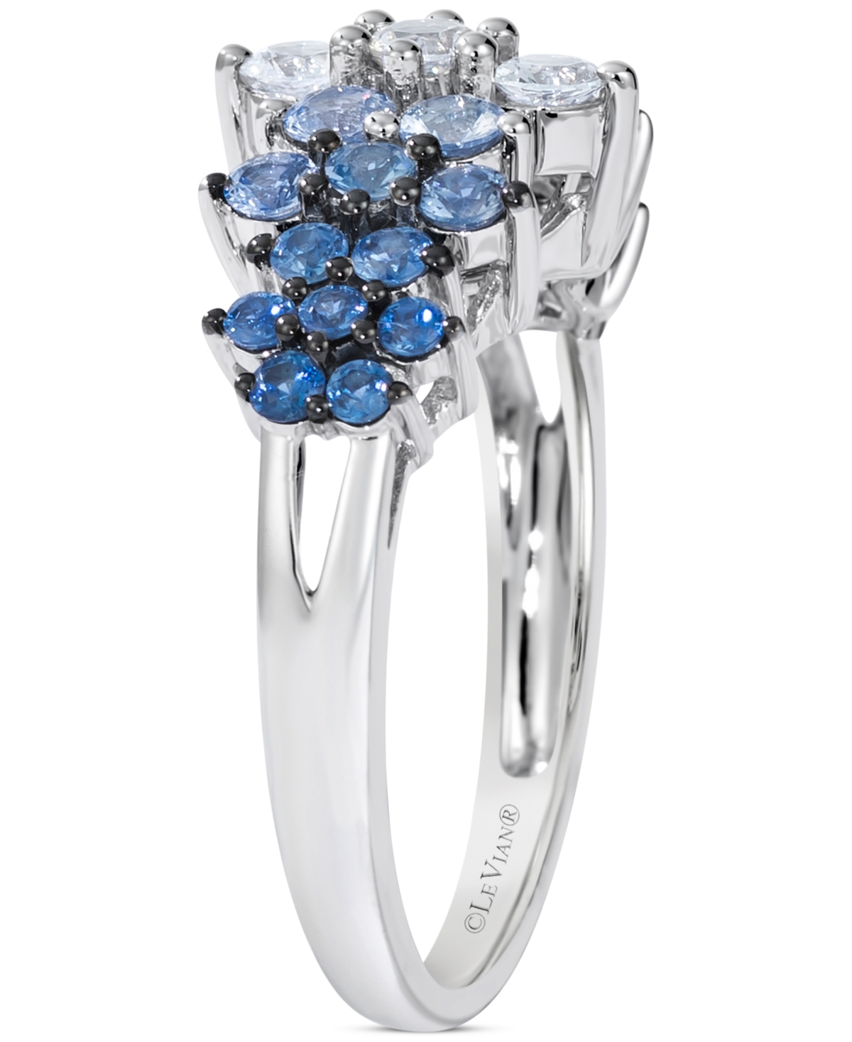 Le Vian Blue Ombre Sapphire (1 Ct. T.w.) & White Sapphire (1/3 Ct. T.w.) Cluster Ring In 14k White Gold In White Gold