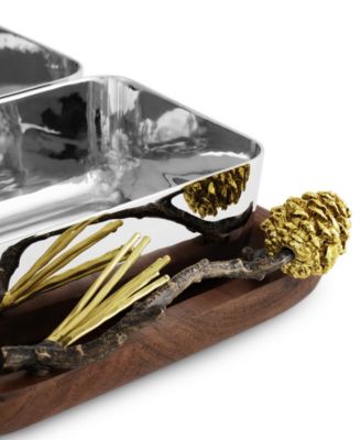 Pinecone Wood Triple Bowl