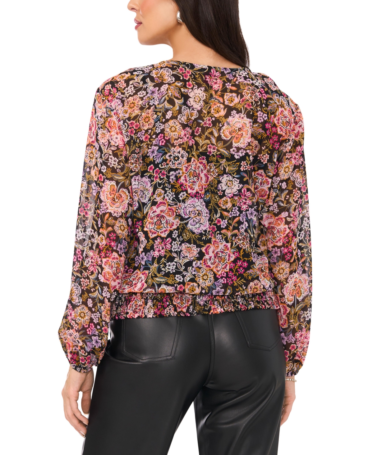 VINCE CAMUTO WOMEN'S FLORAL-PRINTED FAUX-WRAP TOP 
