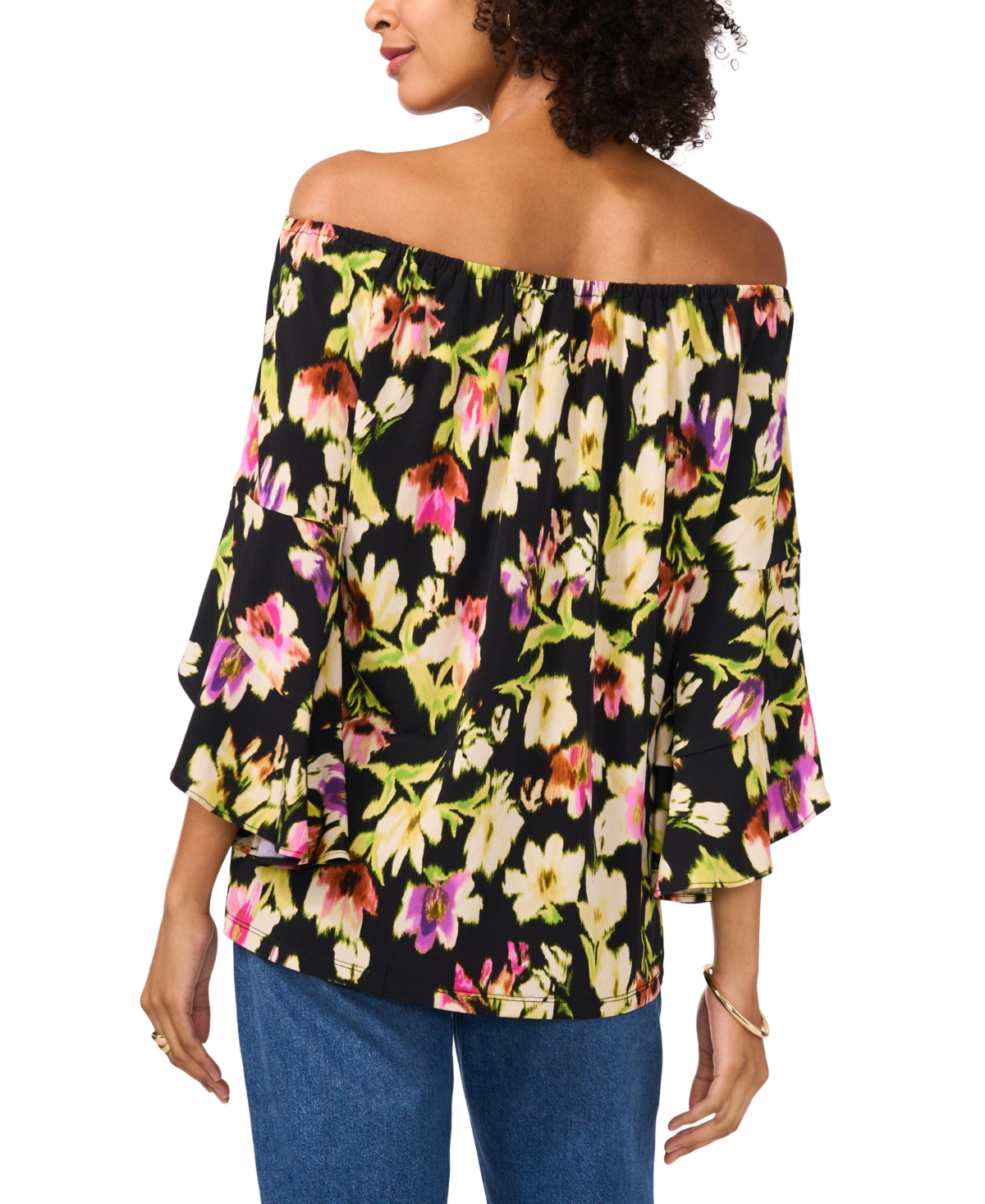 VINCE CAMUTO WOMEN'S PRINTED OFF-THE-SHOULDER FLUTTER-SLEEVE TOP 