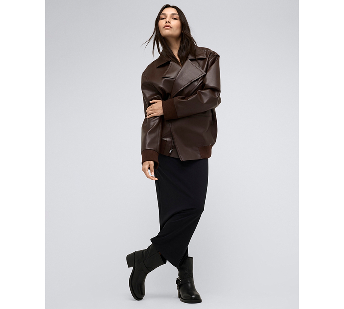 Kenneth Cole Oversize Faux Leather Jacket In Medium Bark
