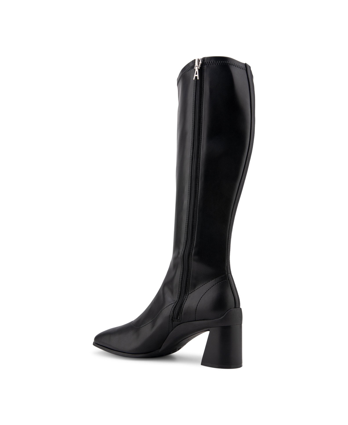 Shop Aerosoles Centola Dress Tall Mid Heel Boots In Black Stretch Smooth Faux Leather - Poly