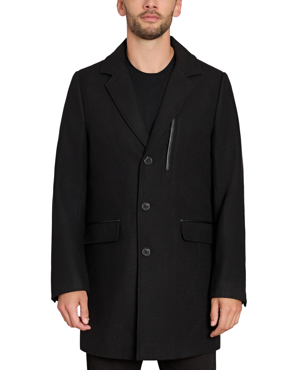 SAM EDELMAN MEN'S COAT WITH FAUX-LEATHER TRIM 